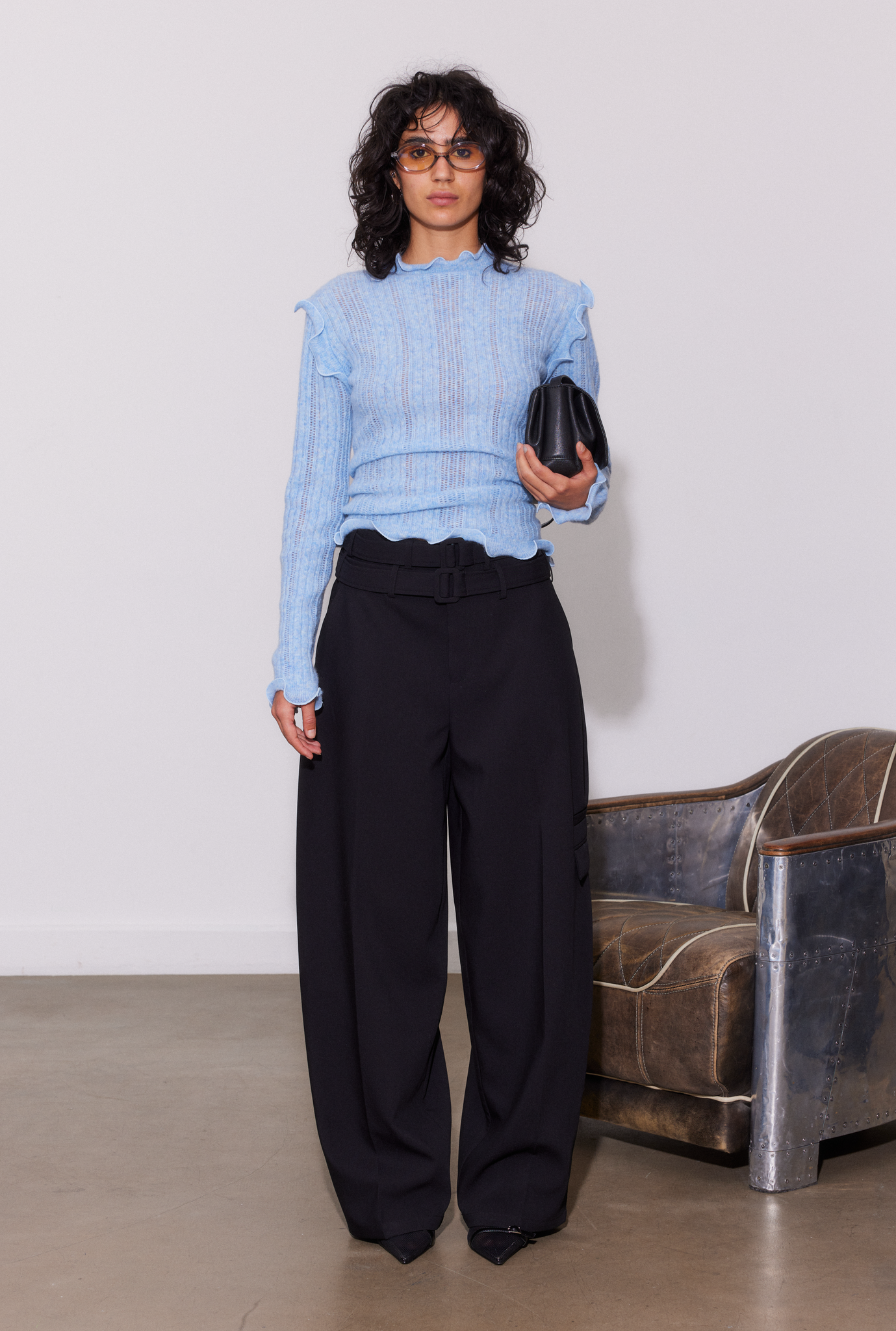 Ice blue frill knit