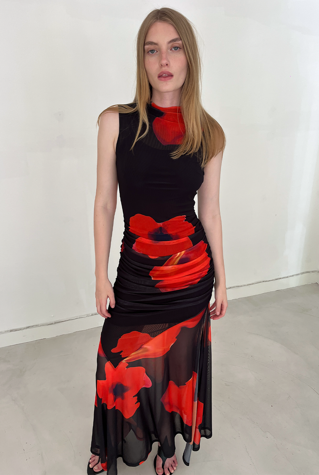 saemdi floral mesh dress Mesh Floral Dress in Black