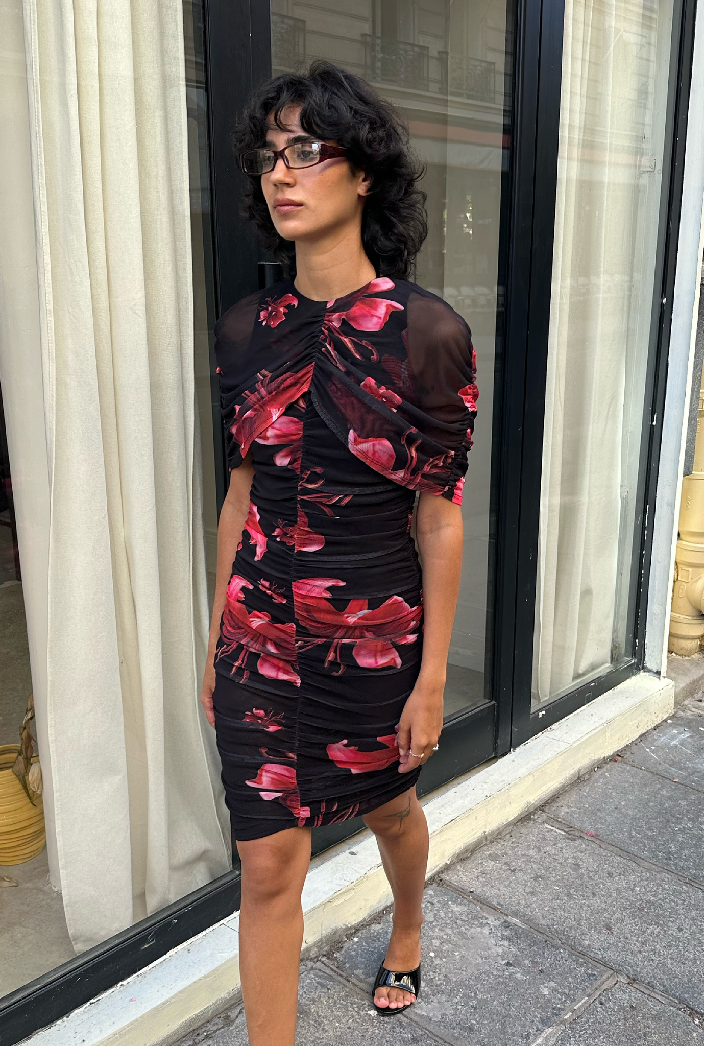 Draped floral mini mesh
